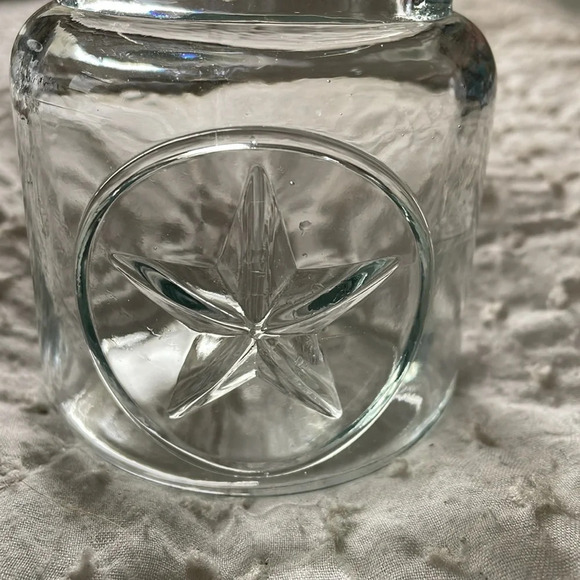 Clear Glass Jar 3D Star on Front. Black Metal Handle. Patio decor. Candle holder - Picture 2 of 5
